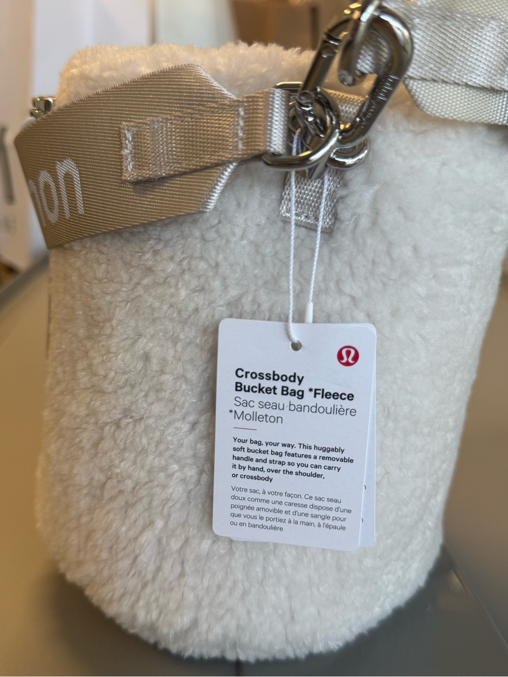 lululemon athletica Cream Fleece Crossbody Bucket Bag